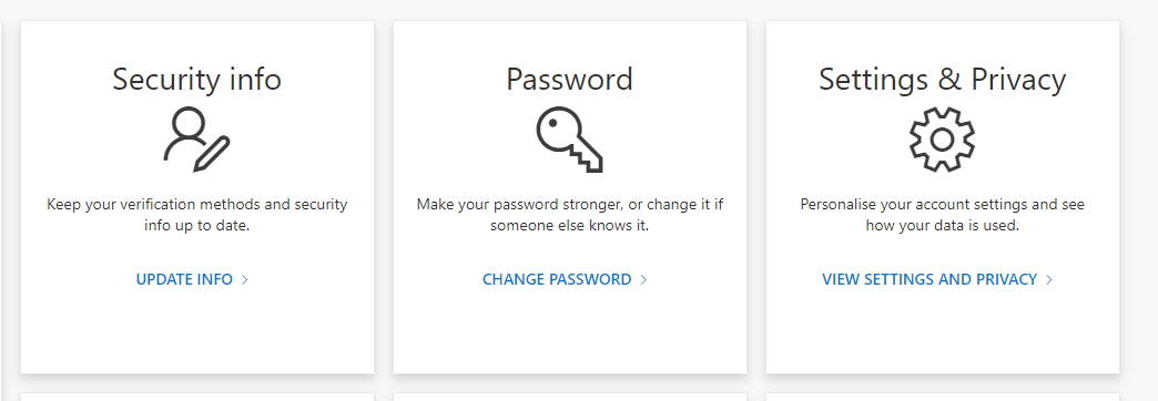 The tabs for 'Security info', 'Password', and 'Settings & Privacy'.